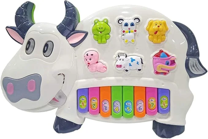 Plastic Cow Musical Piano with 3 Modes Animal Sounds, Flashing Lights & Wonderful Musi boy toys, girl toys, birthday gift, Christmas gift, growth, fun, for kids.