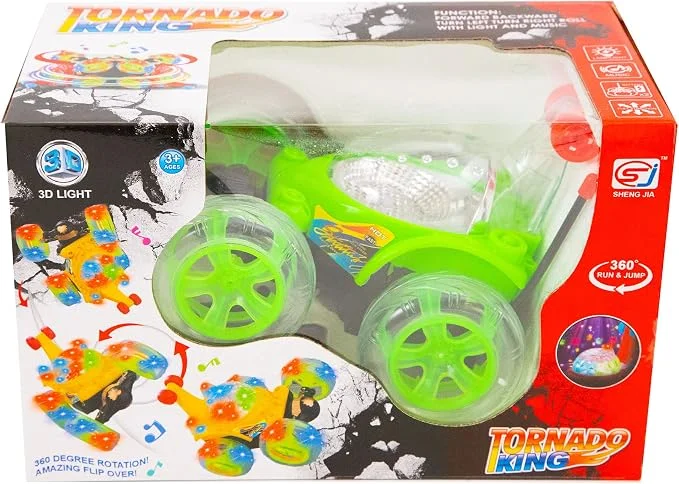 Power Remote Control Stand Car Toys with LED Light Wheel - Green with Blue Top