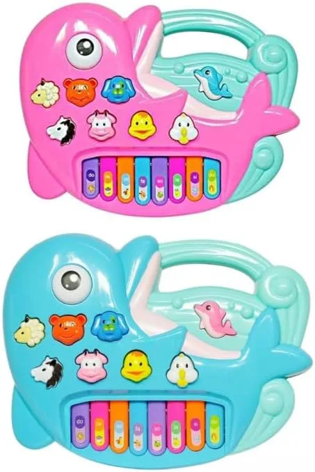 Piano Pianinho Teclado Musical Golfinho infantil interativo Som eletrônicos Brinquedo Bebê educativo (AZUL)