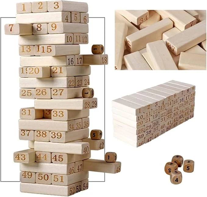 Tower Wood Block Stacking Game Building Blocks for Kids, Adults, and Family Fun, Ages 3 and Up, Toys and Games Number Match Playset