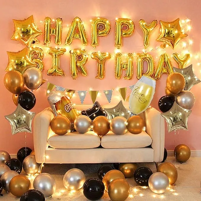 Party Propz Happy Birthday Balloons Decoration Kit 59 Pcs Set for Husband Kids Boys Balloons Decorations Items Combo with Helium Letters Foil Balloon Banner (cardstock), Latex Metallic Balloons